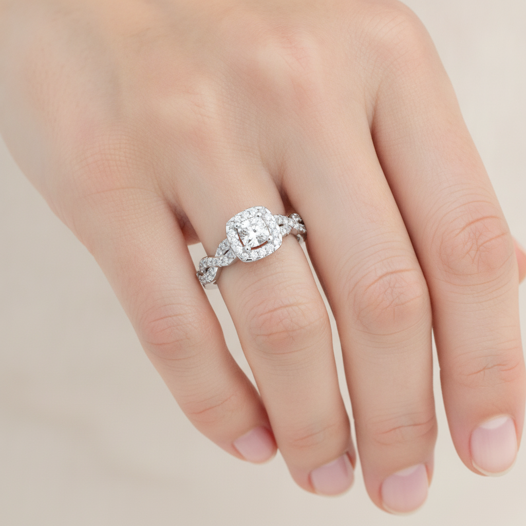 Brilliance Halo Solitaire Ring In 925 Sterling Silver - Fourteen