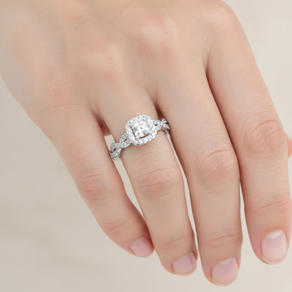 Brilliance Halo Solitaire Ring In 925 Sterling Silver - Fourteen
