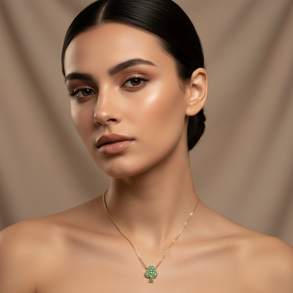 Emerald Pav Clover Pendant Necklace - Five