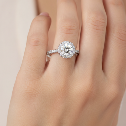Dramatic Classic Halo Diamond Engagement Ring In 925 Sterling Silver - Thirteen