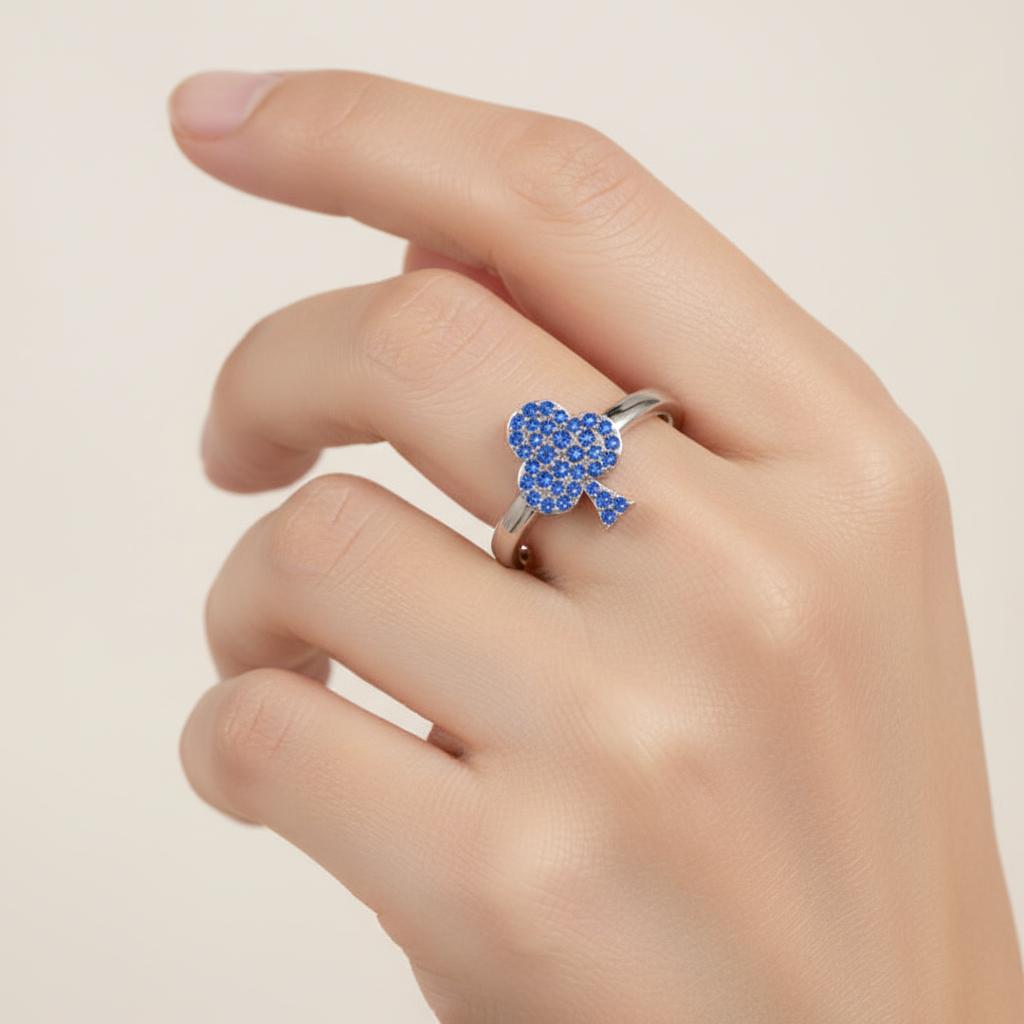 Blue Sapphire Clover Stackable Ring - Eight
