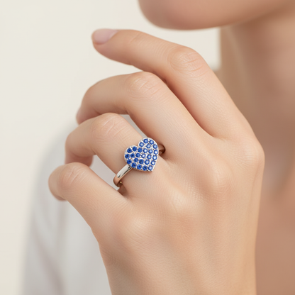 Blue Sapphire Pav Heart Ring - Eight