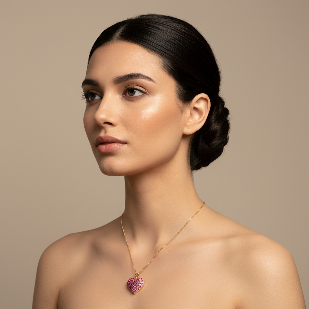 Lab-Grown Ruby Heart Pendant Necklace In Rose Gold | Adjustable 16–17 Inch Chain - Five