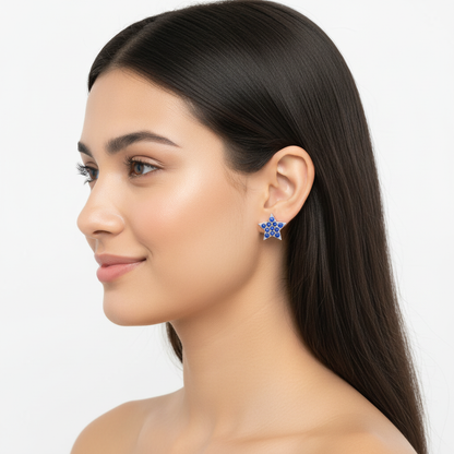 Blue Sapphire Star Stud Earrings With Screw Back Closure - Five