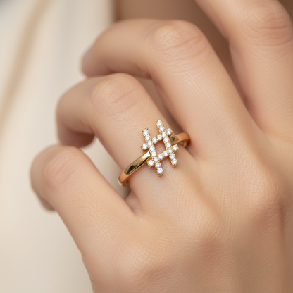 Diamond Hashtag Symbol Ring With Pav Stones - Eight