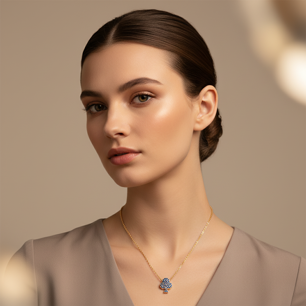 Blue Crystal Clover Pendant Necklace - Eight