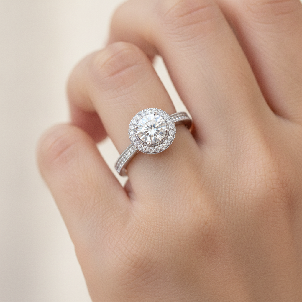Prettey Classic Halo Diamond Engagement Ring In 925 Sterling Silver - Thirteen