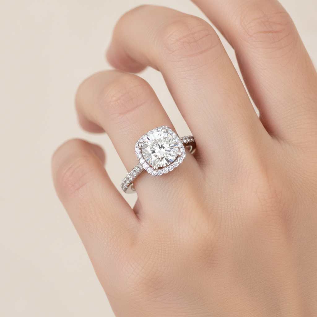 Dazzling Halo Ring In 925 Sterling Silver - Thirteen