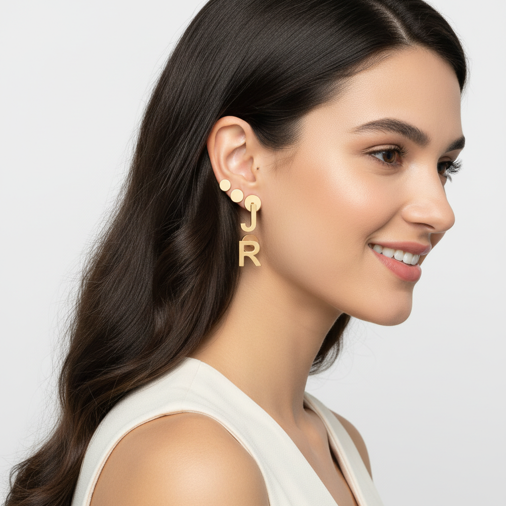 Gold Letter Alphabet Charm Studs Single Initial A To Z - Eleven