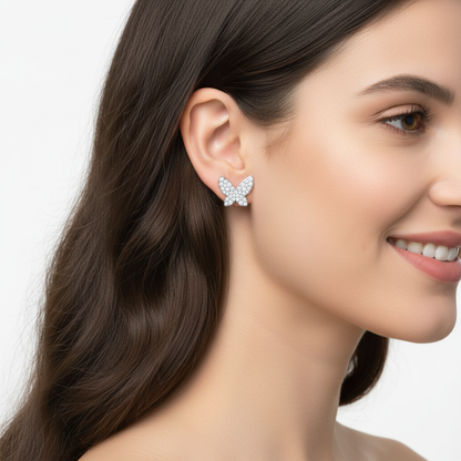 Pav Butterfly Stud Earrings With Screw Back - Five