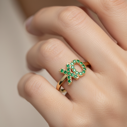 Xo Emerald Pav Ring With Hugs And Kisses Design - Two