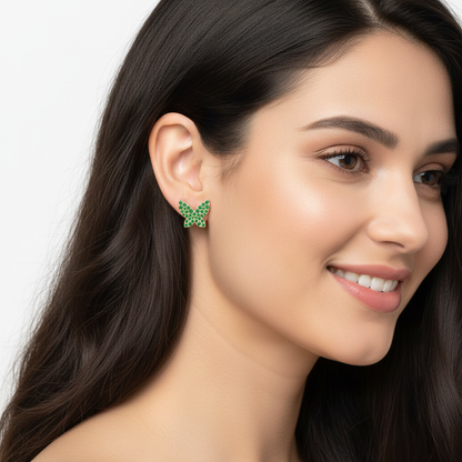 Emerald Butterfly Stud Earrings With Pav Setting - Five