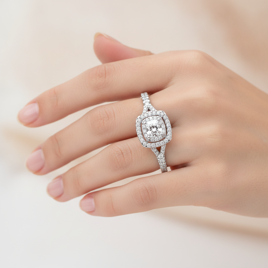 Glowing Halo Solitaire Ring - Thirteen