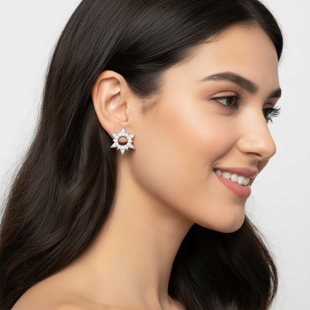 Starburst Diamond Halo Stud Earrings With Screw Back - Five