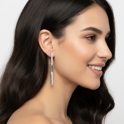 Pav Diamond Linear Drop Earrings With Safety Pin Design - Five