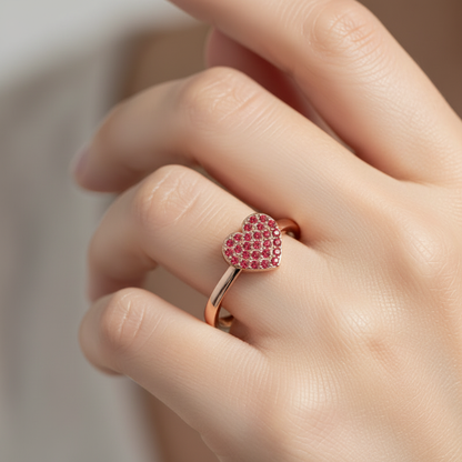 Pav Ruby Heart Ring In Rose Tone - Eight