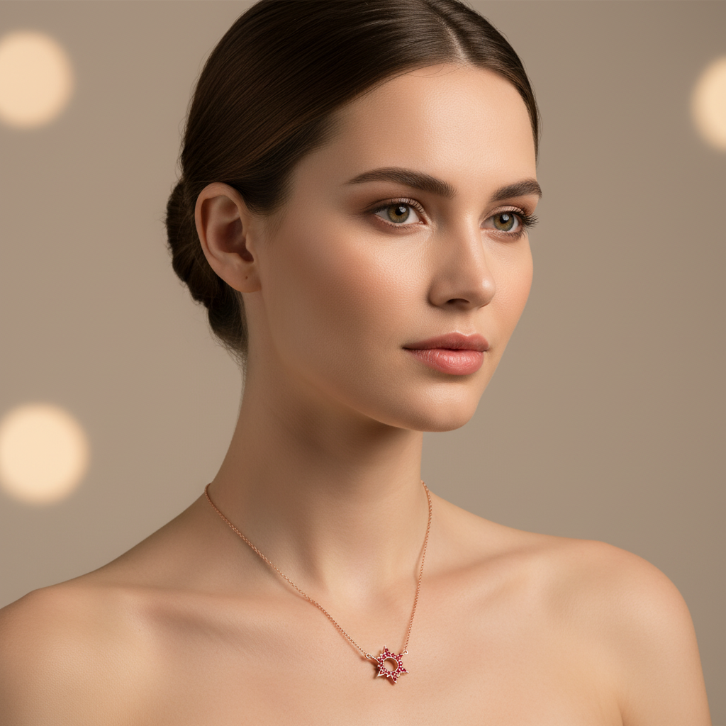 Ruby Starburst Pendant Necklace With Chain - Five