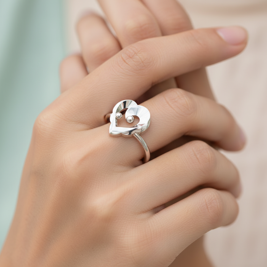 Open Heart Ring With Ball Accents - Eight