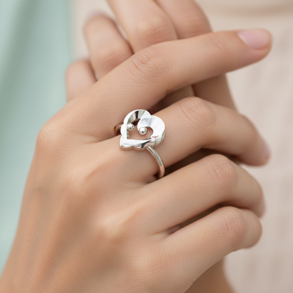 Open Heart Ring With Ball Accents - Eight