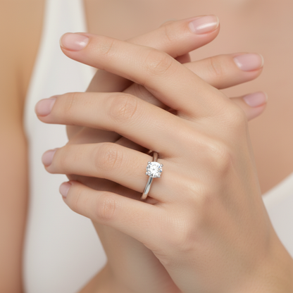 2 Ct Round Moissanite Four Prong Solitaire Ring – 925 Sterling Silver Engagement Ring