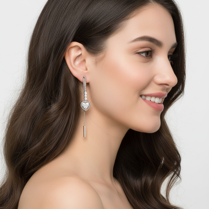 Crystal Heart Threader Earrings With Bar Drop - Eight