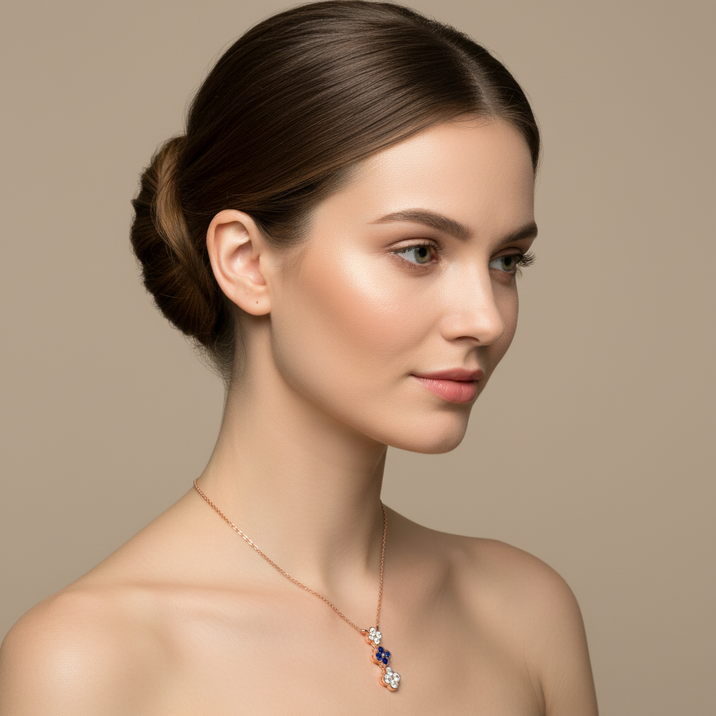 Blue Sapphire And Diamond Clover Pendant Necklace In White Gold - Five