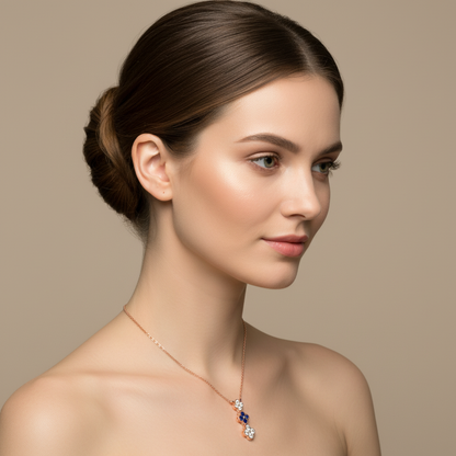 Blue Sapphire And Diamond Clover Pendant Necklace In White Gold - Five