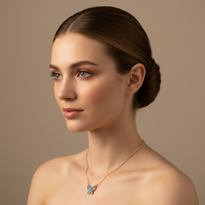 Blue Sapphire Butterfly Pendant Necklace - Five