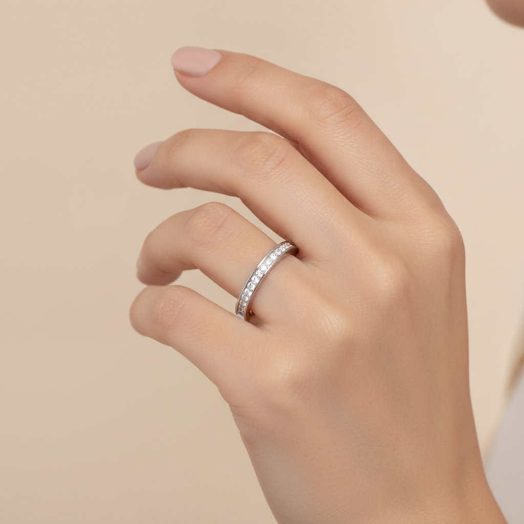 Elegant Half Eternity Wedding Band In 925 Sterling Silver - Thirteen