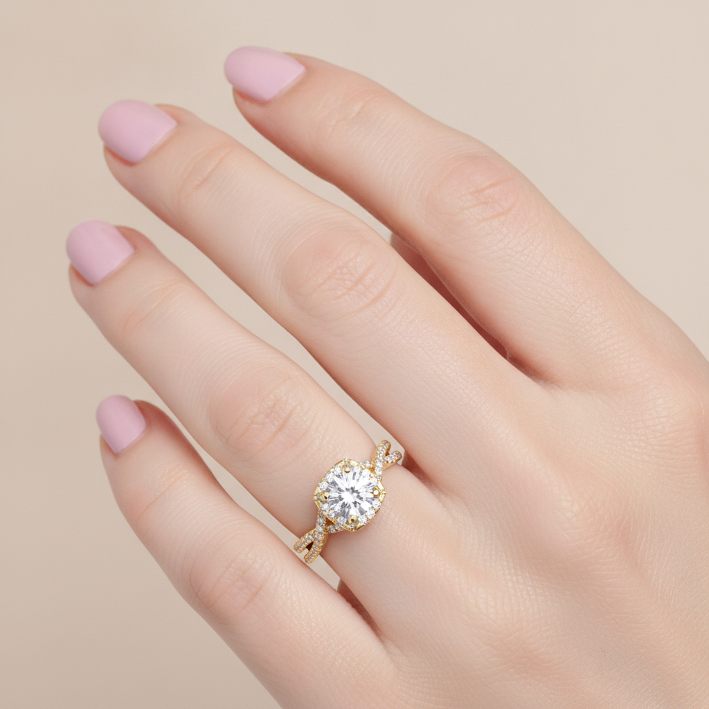 Serene Halo Solitaire Ring - Fourteen