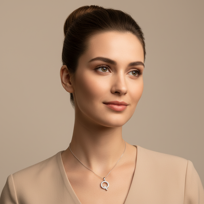 Diamond Letter Q Initial Pendant Charm in White Gold
