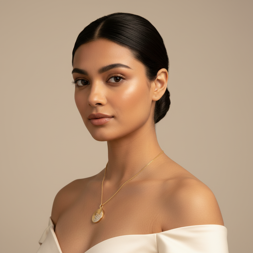 Radiant Disc Pendant Necklace With Pav Crystal Accent - Four