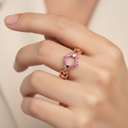 Modern Ruby Chevron Ring | Rose Gold Double V Chain Link Statement Jewellery | Jebij - Eight