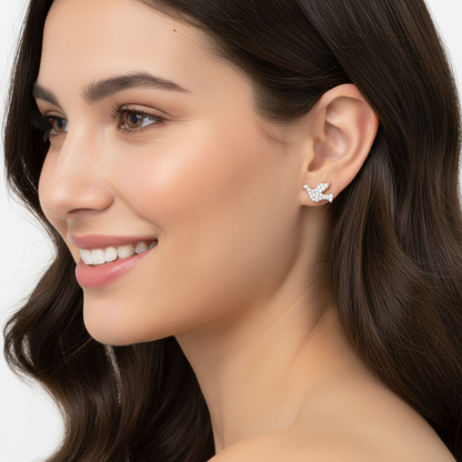 Pav Crystal Dove Bird Stud Earrings With Screw Back - Five