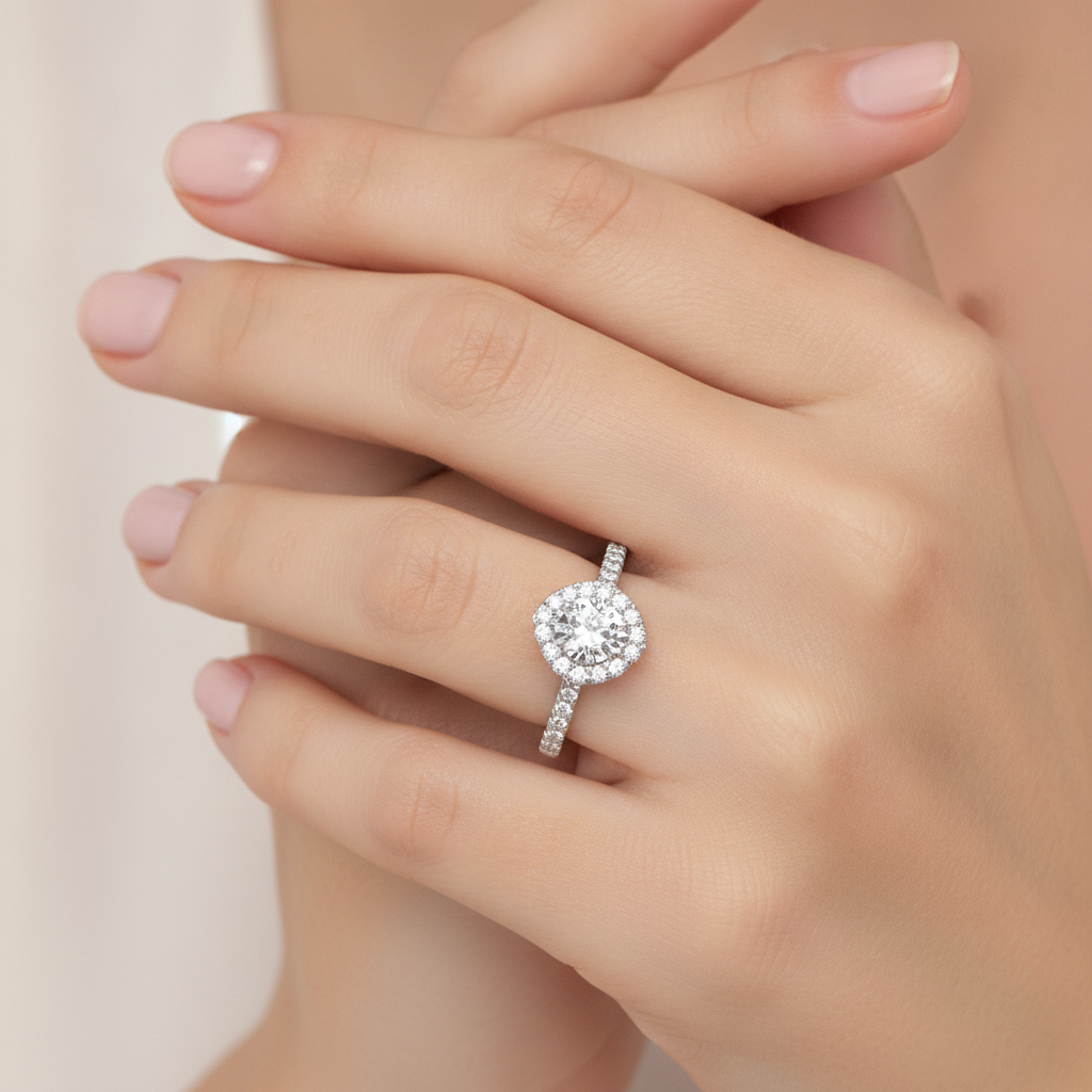 Heart Shaped Halo Ring In 925 Sterling Silver - Thirteen
