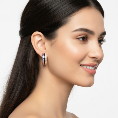 Blue Sapphire Hoop Earrings With Textured Design - Eight