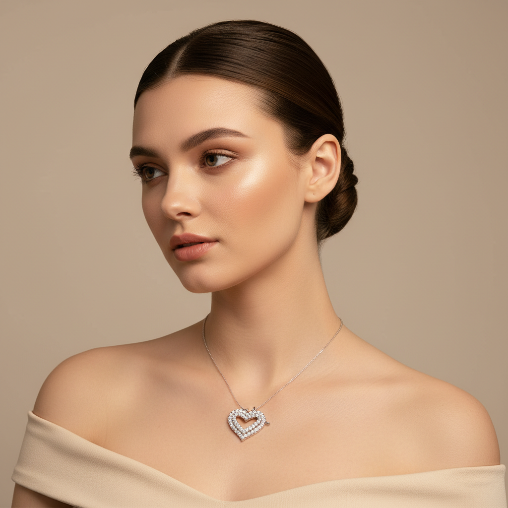 Diamond Heart Pendant In White Gold - Fourteen