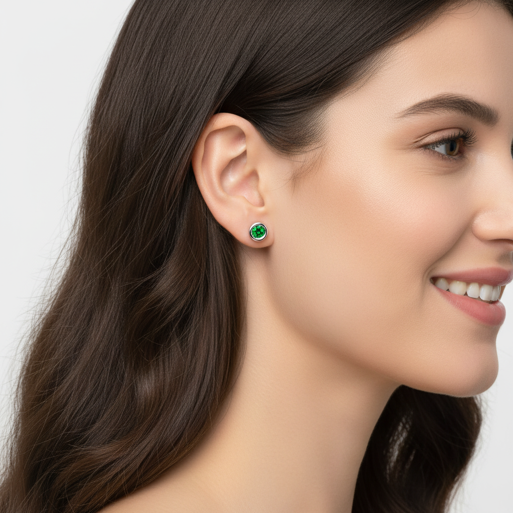 Green Crystal Bezel Set Stud Earrings - Eight
