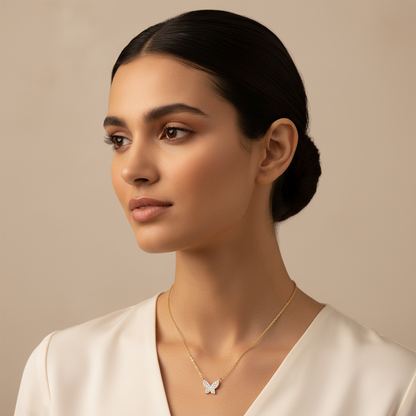 Pav Diamond Butterfly Pendant Necklace - Five