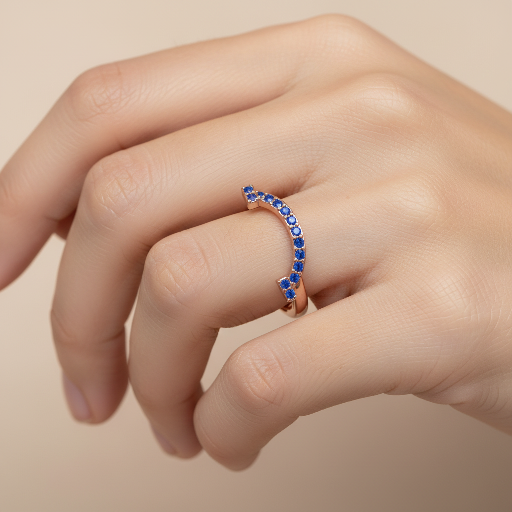 Blue Lab Grown Gemstone Horseshoe Ring - Eight