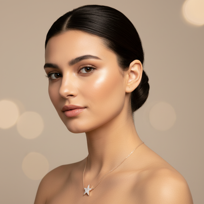 Pav Star Pendant Necklace With Delicate Chain - Five