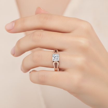 Square In A Loop Solitaire Ring In 925 Sterling Silver - Fourteen
