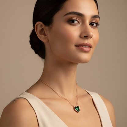 Bezel Set Emerald Heart Pendant Necklace - Two