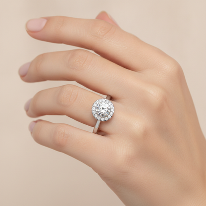 Serene Classic Halo Diamond Engagement Ring In 925 Sterling Silver - Thirteen