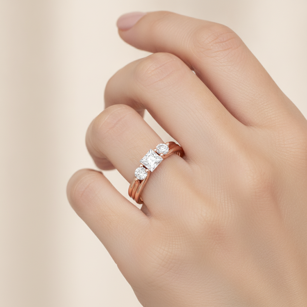 Alluring Diamond Tri Stone Ring In 925 Sterling Silver - Thirteen