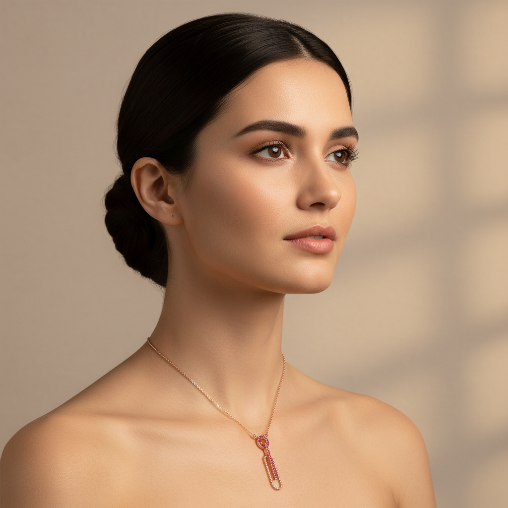 Ruby Geometric Safety Pin Pendant Necklace - Five