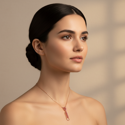 Ruby Geometric Safety Pin Pendant Necklace - Five