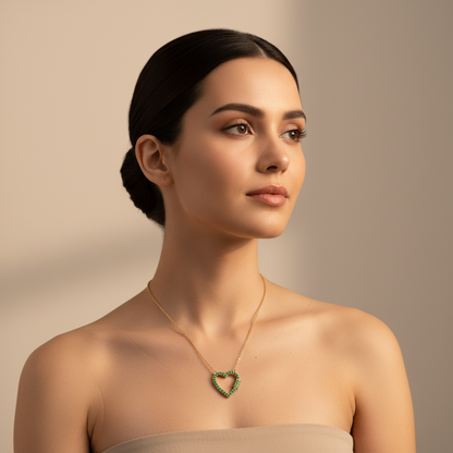 Lab-Grown Emerald Open Heart Necklace In Rose Gold | Elegant Pave Pendant With Adjustable 16–17 Inch Chain - Five