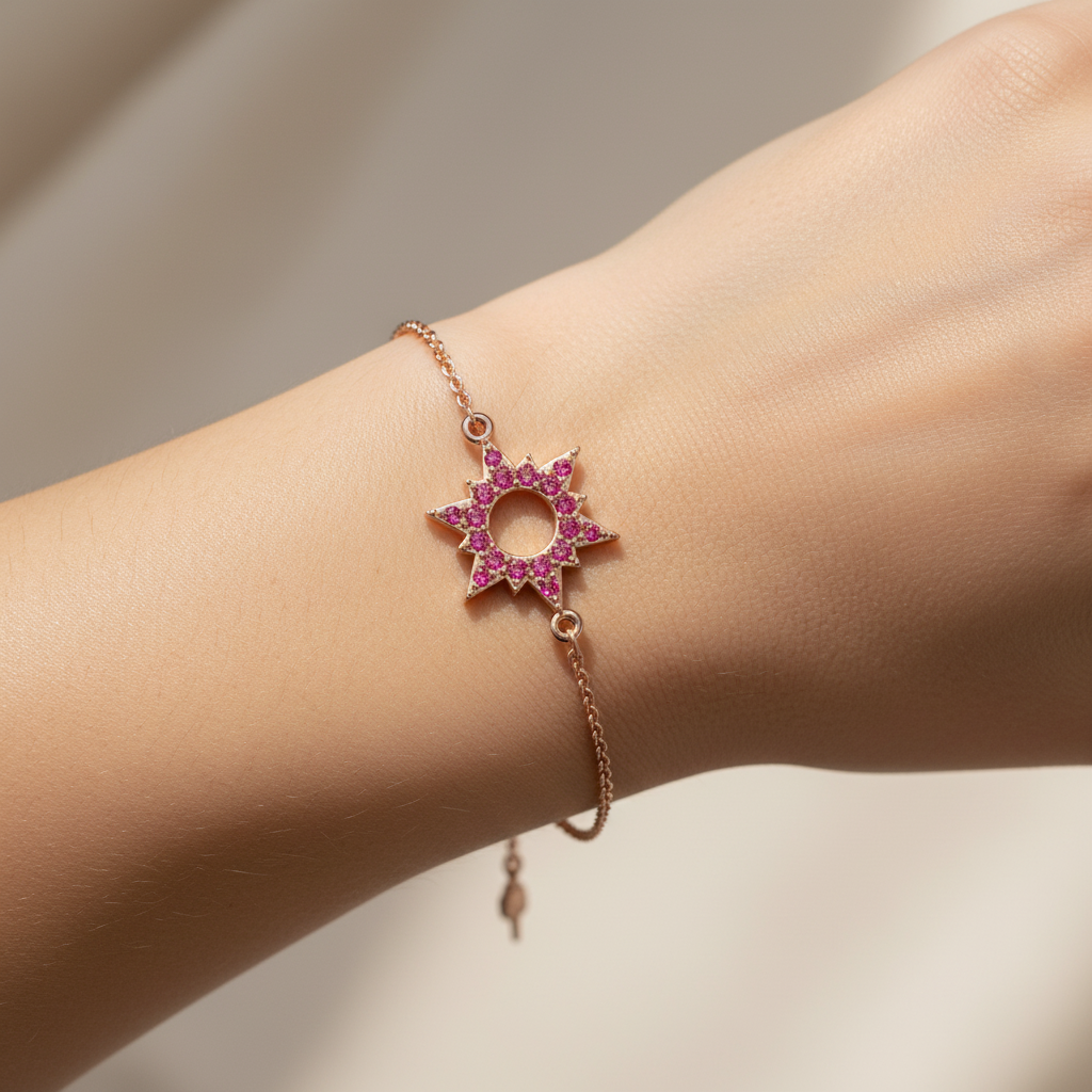 Pink Crystal Starburst Bracelet With Open Center Design - Eight