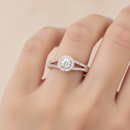 Startling Halo Engagement Ring In 925 Sterling Silver - Thirteen